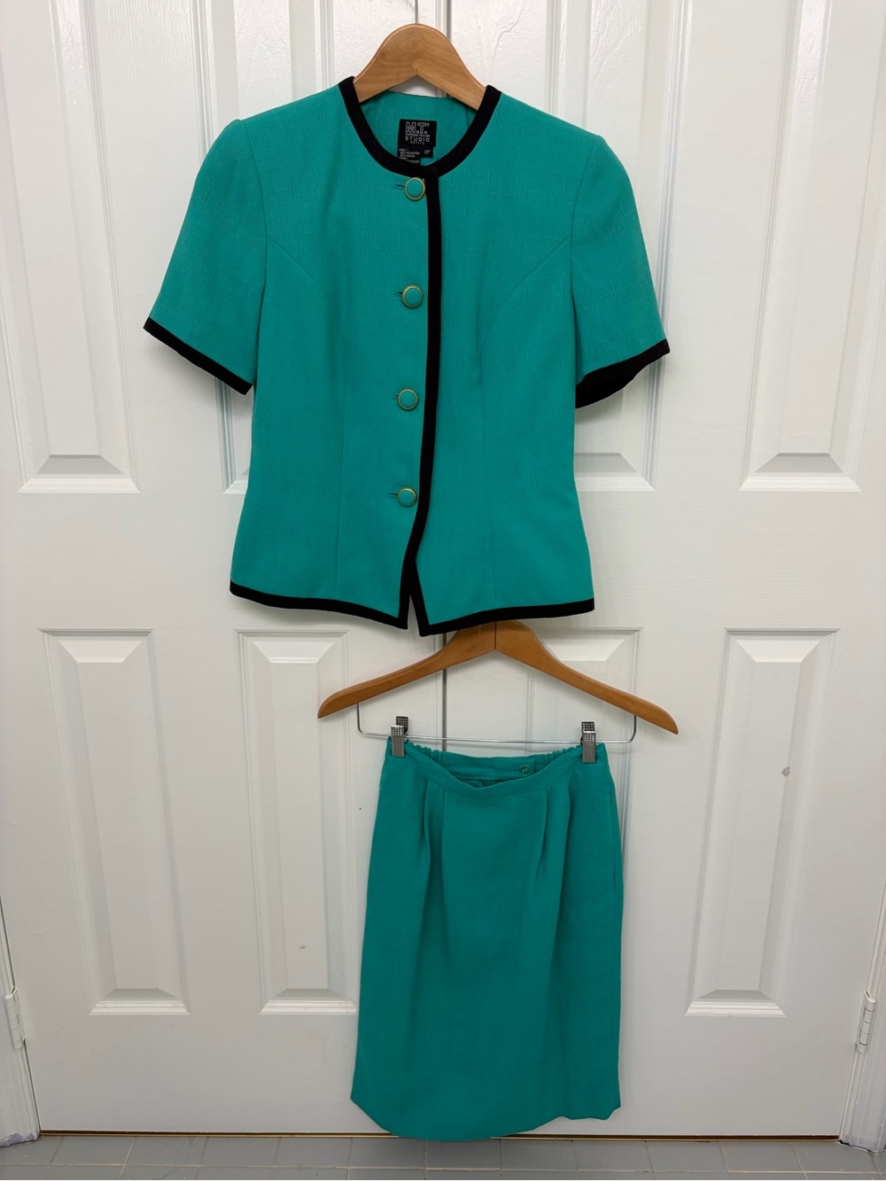 Vintage Morgan Taylor Studio 2-piece skirt suit vibrant teal/emerald green•2P